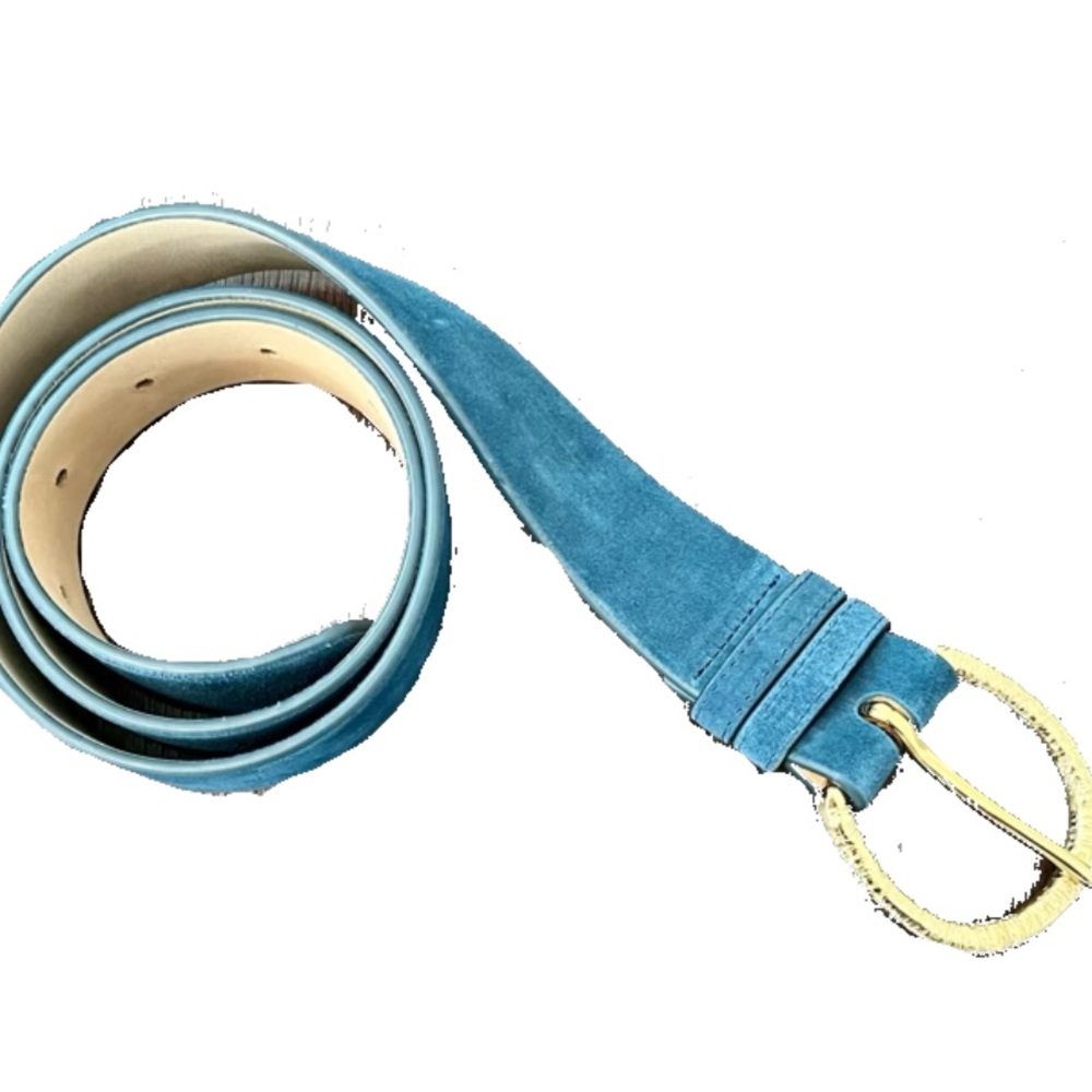 Sezane Blue Suede Belt with Gold Buckle